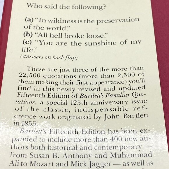 Bartlett's Familiar Quotations 15th and 125th Anniversary Edition 1980 Hardcover - Picture 13 of 16
